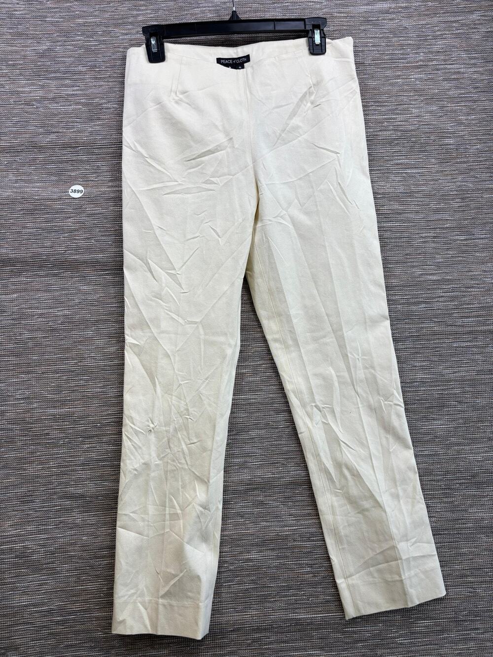 Peace Of Cloth Dress Pants Womens 6 White Cotton Twill Pull On Stretch Slim NEW